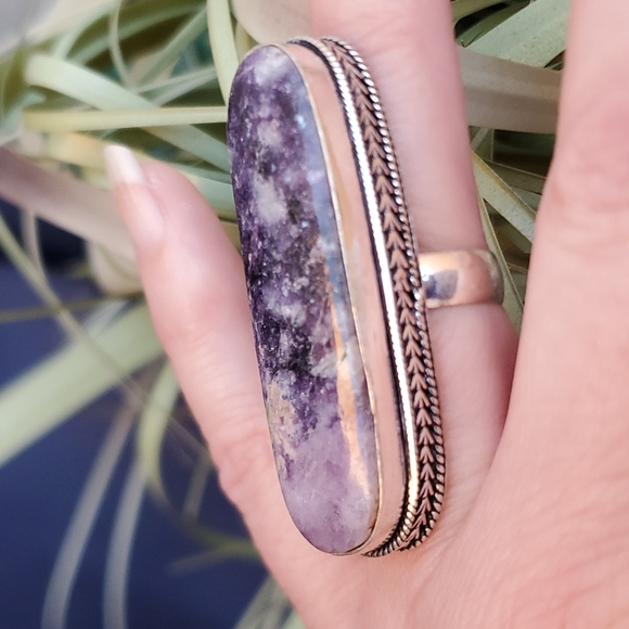 New Oversized Lepidolite 925 Silver Ring. - Picture 7 of 15